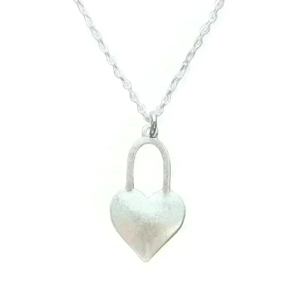 Heart love lock pendant best friend gift silver tone jewelry for women - Picture 2 of 10